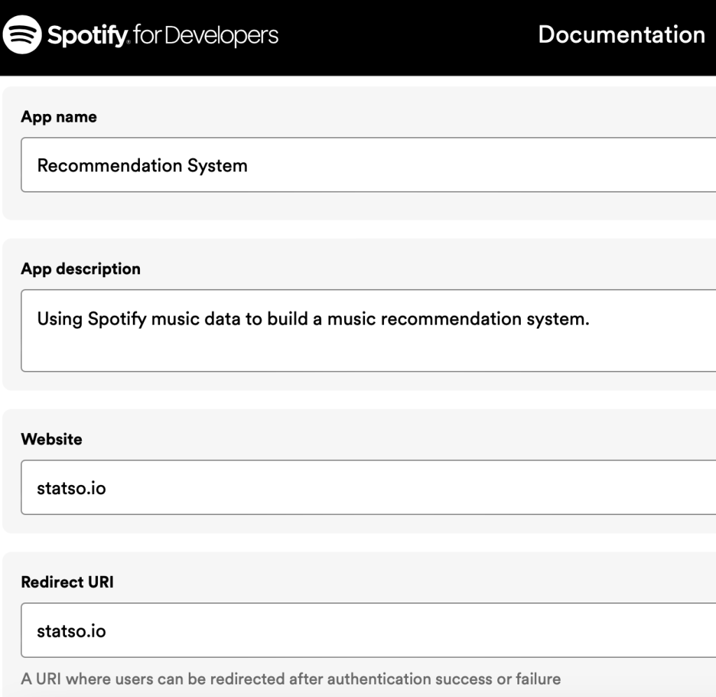 app description for Spotify web API
