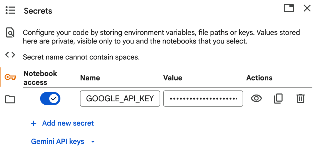 Store your API Key in your colab