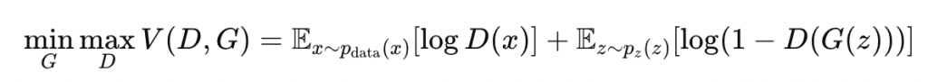 The generator tries to minimize the following loss function while the discriminator tries to maximize it